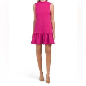 Trina Turk Maia Mock Neck Ruffle Hem Dress Magenta Pink Size Large
